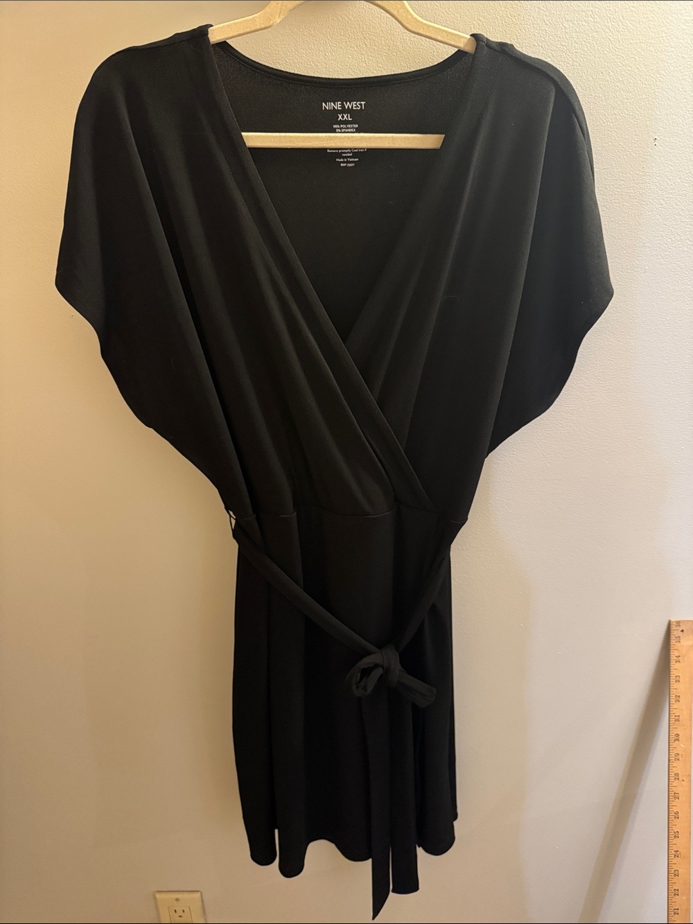 Nine West Black Wrap-Style Dress with Tie Waist women’s XXL like new